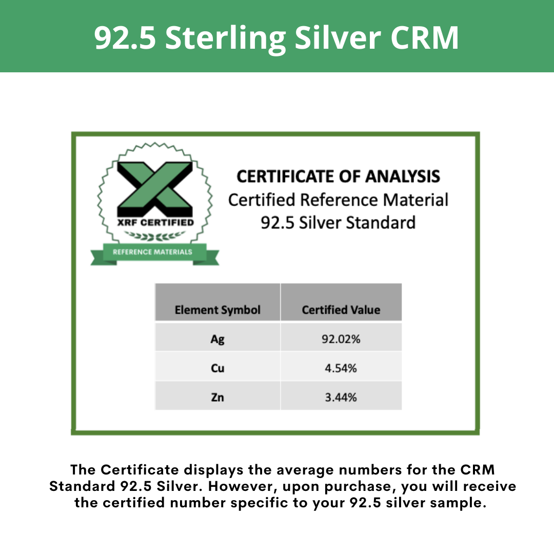 92.5 Sterling Silver CRM - Certified Reference Materials - Precious Metals - For XRF Analyzers