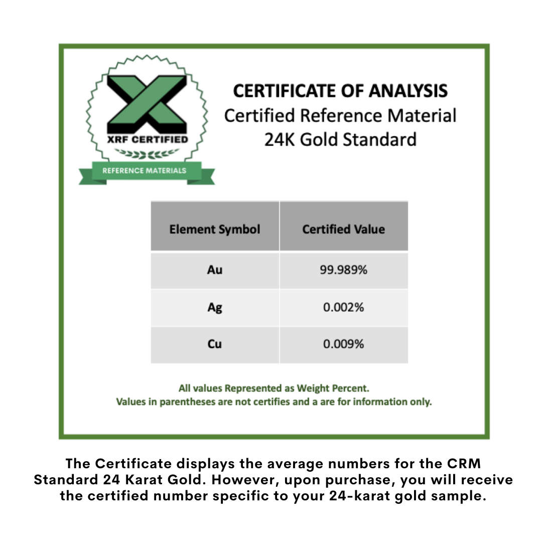 24K Gold CRM - Certified Reference Materials - Precious Metals - For XRF Analyzers