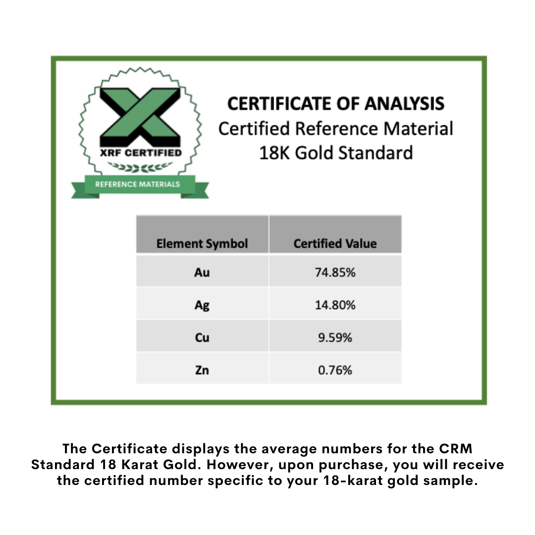 18K Gold CRM - Certified Reference Materials - Precious Metals - For XRF Analyzers
