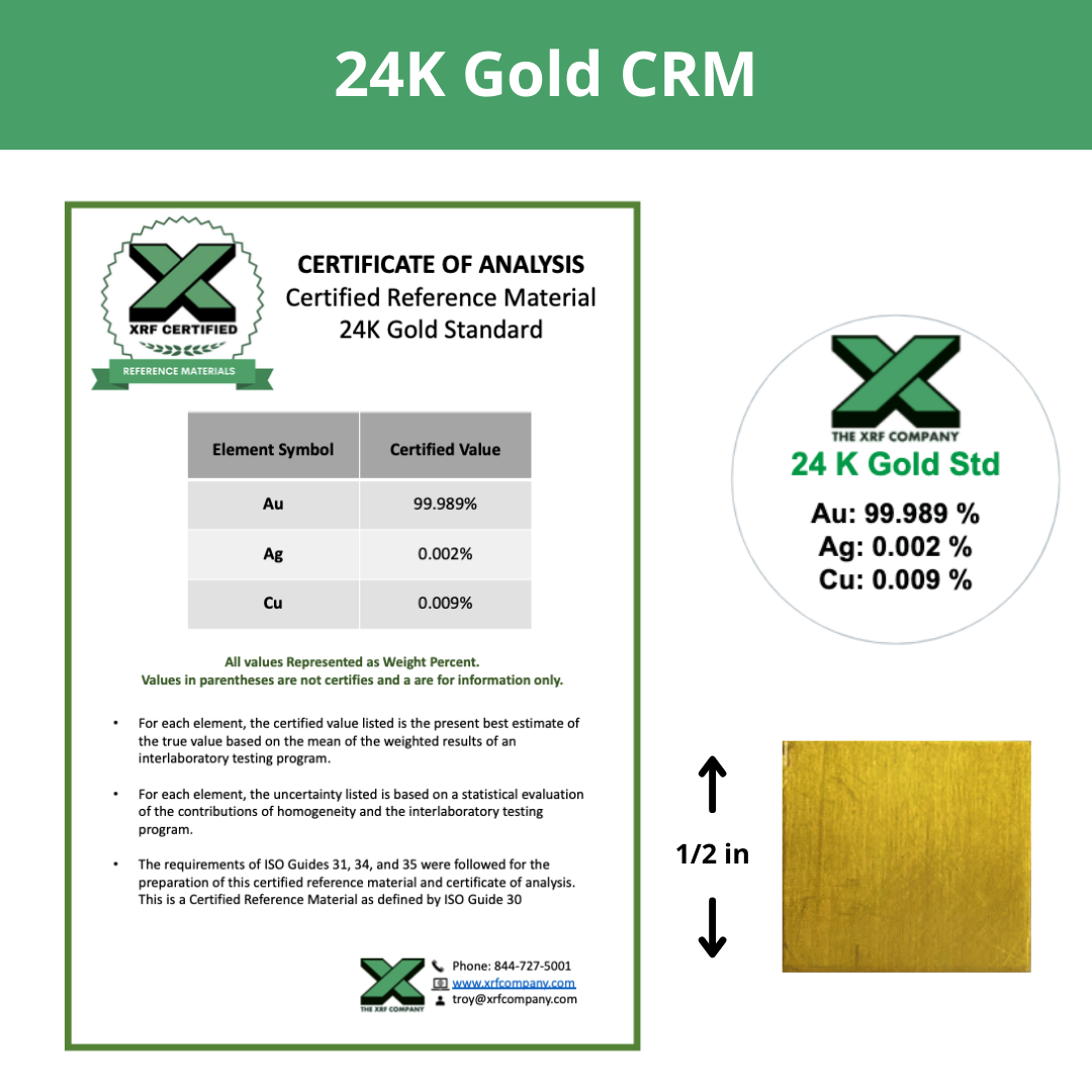 24K Gold CRM - Certified Reference Materials - Precious Metals - For XRF Analyzers
