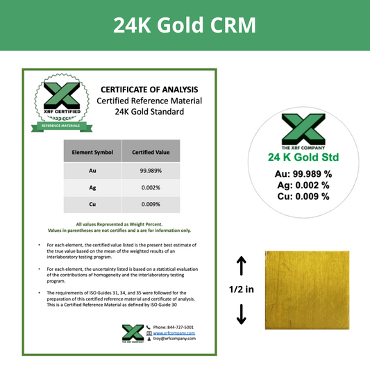 24K Gold CRM - Certified Reference Materials - Precious Metals - For XRF Analyzers