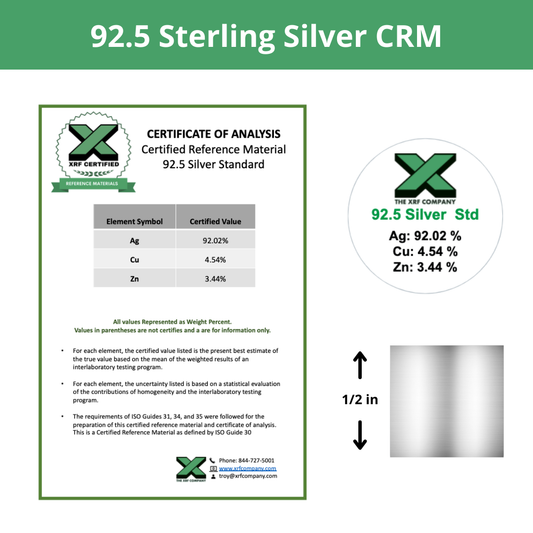 92.5 Sterling Silver CRM - Certified Reference Materials - Precious Metals - For XRF Analyzers