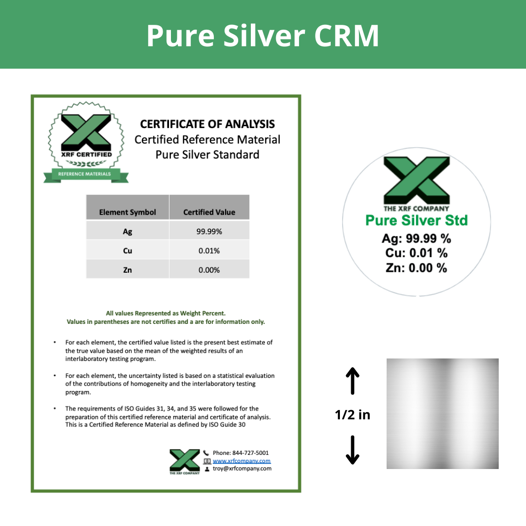 Pure Silver CRM- Certified Reference Materials - Precious Metals - For XRF Analyzers