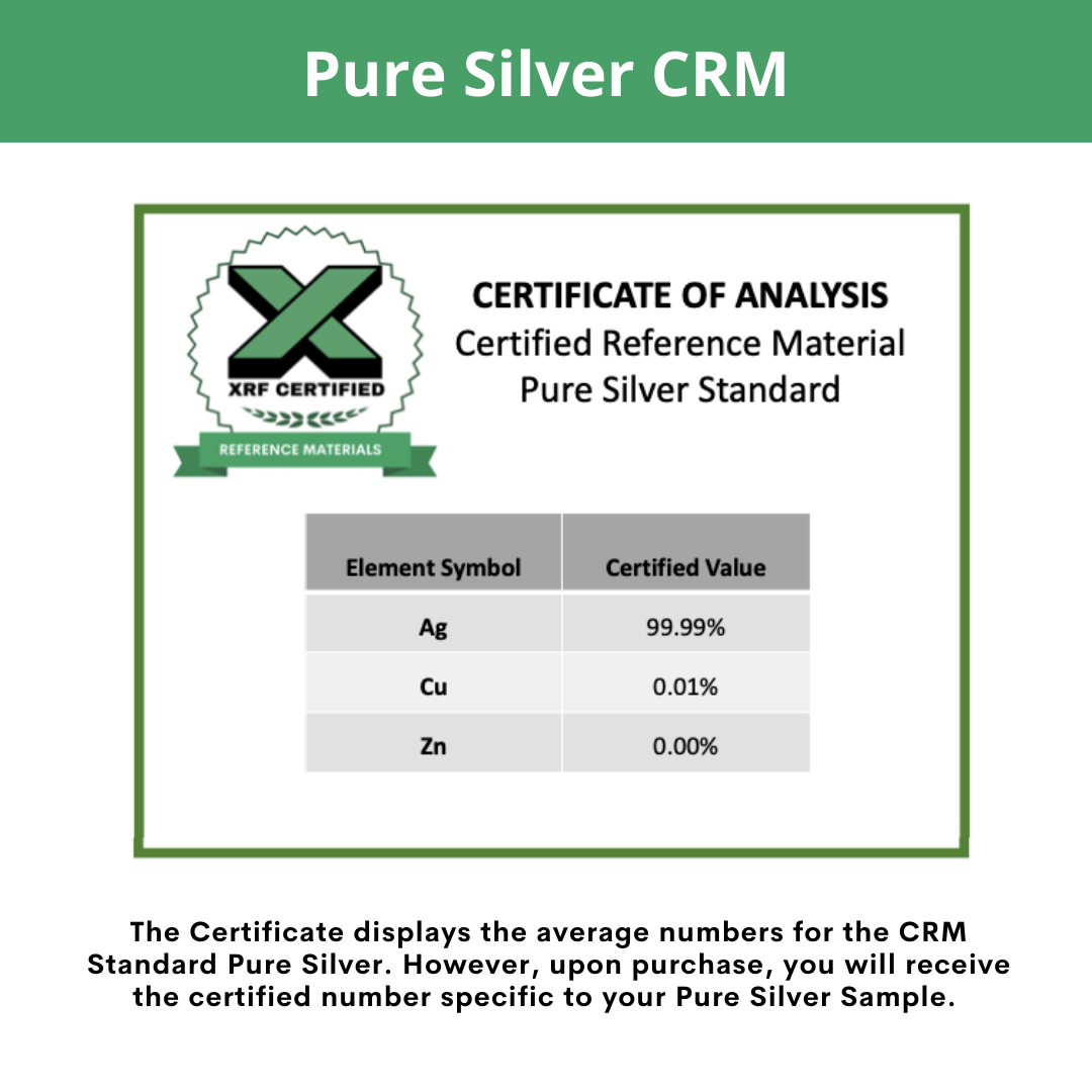 Pure Silver CRM- Certified Reference Materials - Precious Metals - For XRF Analyzers