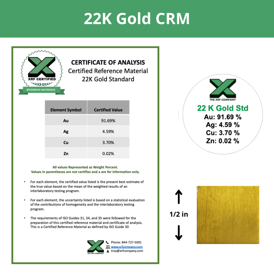 Gold Ref Numbers 22K Gold CRM - Certified Reference Materials - Precious Metals - For X ...